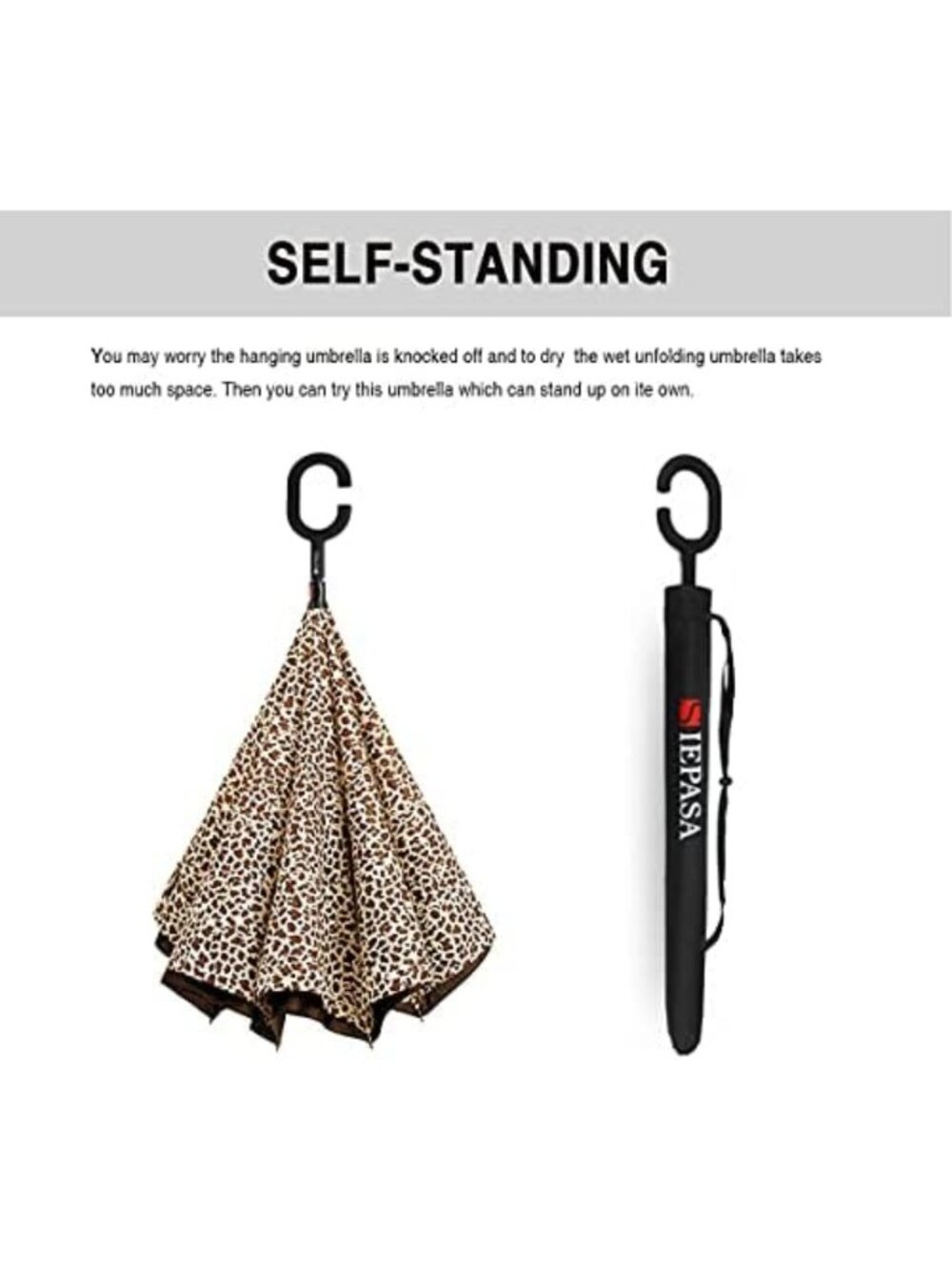 Leopard Print 49 Inch Inverted Reverse Umbrella, Windproof & Waterproof Design - Picture 6 of 6